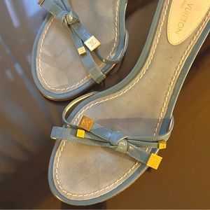 SOLD Vintage Louis Vuitton Patent Blue Kitten Heel Sandals 38